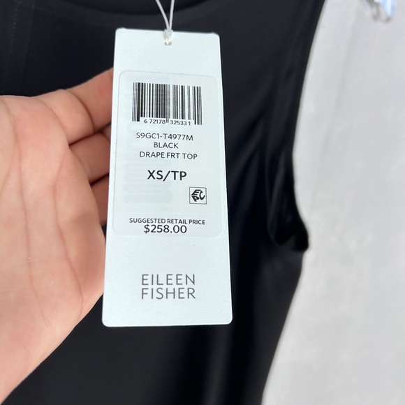 Eileen Fisher size XS sleeveless top Silk black Georgette Crepe drape NEW - Picture 11 of 12
